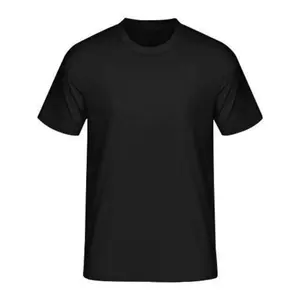 T-shirt uni à col rond en tissu de coton de couleur noire pour hommes avec demi-manches et logo personnalisé disponible en différentes tailles