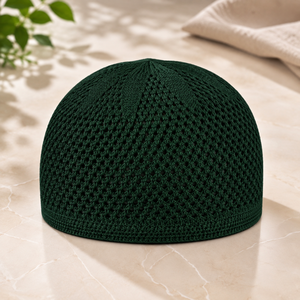 Bonnet de prière Kufi en tricot vert pour hommes – Respirant, léger, polyvalent pour le quotidien - Product Image 1