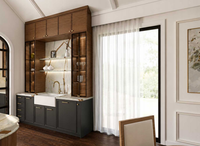 Ensemble d'armoires de cuisine en bois de luxe au design européen en forme d'arche avec quincaillerie en laiton et armoire à vin