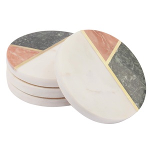 Modern Double Tone <b>Marble</b> <b>Coaster</b> Set Durable Round Stone with Brass Inlay for Wedding Tea <b>Coasters</b> Cup Pads & Mats - Product Image 1