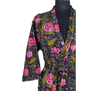 Al por mayor, Bata de algodón 100% de longitud completa con estampado floral Kantha, cosida a mano, con cuello en V y cierre con cordón, cálida, para todas las tallas, Verano - Product Image 5