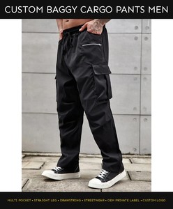 Custom Baggy Cargo Pants <b>Men</b> Multi Pocket Straight Leg Drawstring <b>Elastic</b> <b>Waist</b> Streetwear <b>Trousers</b> OEM Private Label Logo - Product Image 6