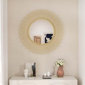 Espejo de pared de metal para espejo de baño para pared con marco de metal dorado Espejos de pared decorativos para sala de estar Dormitorio - Product Image 1