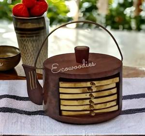 Hervidor de té hecho a mano con acabado natural, posavasos diseñado, soporte de madera con posavasos, Juego de 3 accesorios de vajilla para Cena - Product Image 1