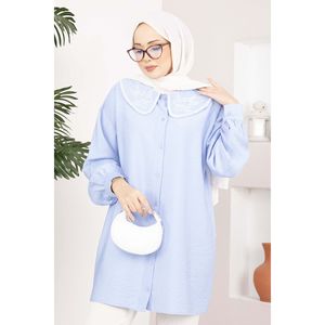 เสื้อคลุมฮิญาบปักลายสไตล์เรียบร้อย สีฟ้าอ่อน - Product Image 2