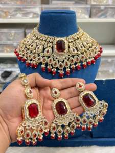 Collar de Piedras Kundan Monalisa Chapado en Oro con Pendientes y Maang Tikka, Conjunto de Joyería Tradicional India para Bodas y Fiestas - Product Image 4