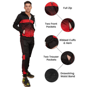 Ensemble de survêtements de sport à manches longues et fermeture éclair pour hommes, rouge et noir, imprimé délavé à l'acide, vêtements d'entraînement respirants pour l'hiver, options de taille plus - Product Image 5
