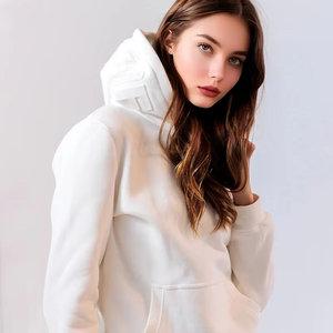 High Quality <b>White</b> Heavyweight Cotton Fleece Winter Breathable Eco-Friendly Custom 3D Embossed Oversized <b>Hoodie</b> for <b>Women</b> - Product Image 3