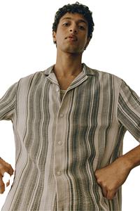 Marque personnalisée Haut pour hommes Tendance Coupe régulière Confortable Porter texturé Coton mélangé à manches courtes rayé Prix de gros Chemises - Product Image 5