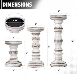 Handmade Wooden <b>Candle</b> Holders | Vintage Pillar <b>Candle</b> Stand <b>Set</b> | Rustic Home Decor - Product Image 5