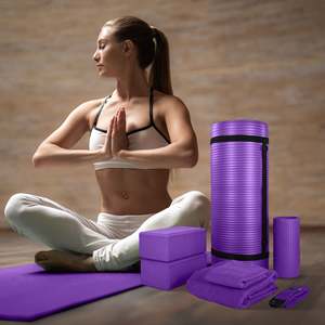 Set Yoga Viola 7 Pezzi BalanceFrom, Accessori Fitness con Tappetino, Cinghia Elastica e Ginocchiere - Product Image 5