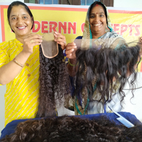 Vente en gros de cheveux indiens vierges naturels non traités à 100 %, texture ondulée, fermeture en dentelle 44, fixation par fusion