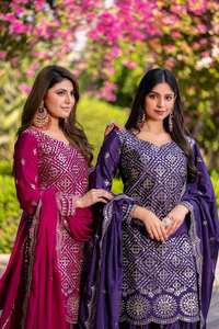 La Mejor Colección de Trajes Salwar Pesados en Chinon con Bordado de Lentejuelas de Secado Rápido para Bodas, Festivales y Fiestas Indias y Pakistaníes - Product Image 2