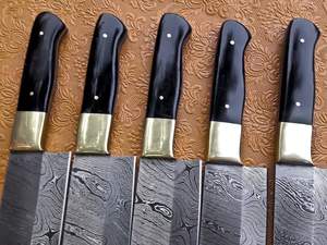 Ensemble de chef en acier damas de style japonais fait à la main gaine en cuir de bois de carbone de qualité pour une utilisation professionnelle de couteau de cuisine - Product Image 2