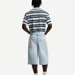 กางเกงยีนส์ขาสั้นผ้าฝ้าย100% ลำลองสำหรับผู้ชายกางเกงขาสั้นผ้าเดนิมแผ่นหนังประดับพลอยเทียมสำหรับล้างโลโก้ออกแบบได้ตามต้องการ - Product Image 3