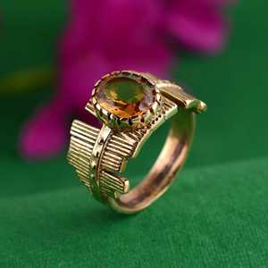 Anillo de Citrino Estilo Boho, Anillos Tribales de Latón para Mujer, Chapado en Oro de 18k, Banda Texturizada, Joyería de Moda, Venta al Por Mayor OEM - Product Image 4