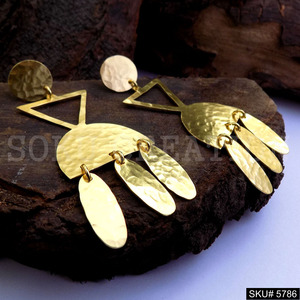 <b>Gold</b> plated Handmade Hammered Designer Drop and <b>Dangle</b> <b>Earring</b> SKU5786 - Product Image 1