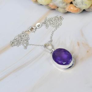 จี้พลอยสีเงินรูปวงรีสำหรับวันเกิดขายดี925อเมทิสต์สีม่วงเงินสเตอร์ลิงจี้พลอยเดือนกุมภาพันธ์ของขวัญวันเกิดสำหรับวันเกิด - Product Image 3