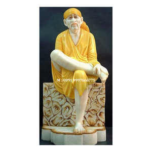 รูปปั้นพระศรีบาบาทำมือสวยงาม วัสดุหินอ่อนสีขาว ท่าทางนั่งอยู่ งานฝีมืออันน่าทึ่ง เหมาะสำหรับตกแต่งบ้าน โรงแรม และวัด - Product Image 1