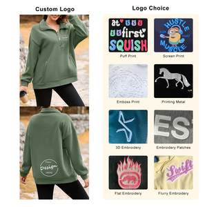 เสื้อกันหนาวมีซิป1/4ผ้าฝ้ายเฮฟวี่เวทสำหรับผู้หญิงมีฮู้ดคอโปโลขนาดพิเศษออกแบบลายนูนออกแบบได้ตามต้องการสำหรับฤดูหนาว - Product Image 4