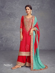 Dernier costume Salwar en soie de chinon lourd et Dupatta avec impression numérique broderie séquence miroir travail femme mode - Product Image 4