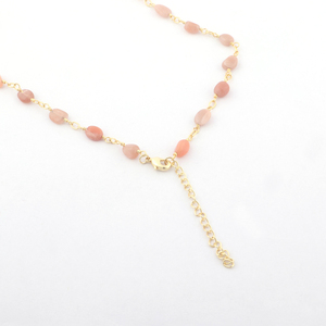 Zeva Jewels Tumble Shape Peach Moonstone Beads Collar Single Strand 1 Line Layer Station Latón Chapado en oro para regalos de bodas - Product Image 6