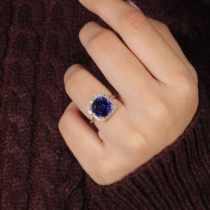 925 Silver Women's <b>Ring</b> with Beautiful Blue Sandstone Gemstone Wet-5.83 Diamond Fine <b>Wedding</b> Engagement <b>Rings</b> IGI Certificate - Product Image 2