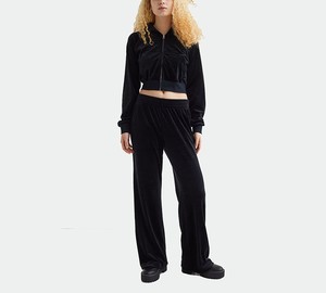 Sudadera con capucha y cremallera con logotipo personalizado Oem, cintura elástica, piernas rectas, pantalones para correr, chándal de terciopelo con diamantes de imitación para mujer - Product Image 2