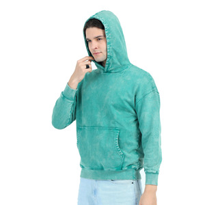 เสื้อฮู้ดดี้ผู้ชายทรงโอเวอร์ไซส์ ล้างสีแบบแอซิด ผ้าคอตตอนผสม แขนยาว สไตล์ลำลอง สตรีทแวร์ พิมพ์ลายตามสั่ง เสื้อสเวตเชิ้ตแบบพื้นฐาน ผู้ผลิต OEM จำนวนมาก - Product Image 2
