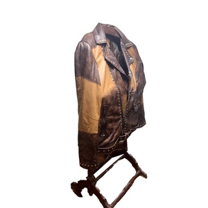 OEM ODM <b>Men's</b> Vintage Distressed Brown Quilted <b>Biker</b> Style Loose Casual Rock Vintage Zip Up Leather <b>Jacket</b> <b>Men</b> - Product Image 2