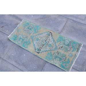 Alfombra Turca Pequeña de 1.3x2.9 pies (39x89 cm), Alfombra Vintage Azul Camuflaje - Product Image 2