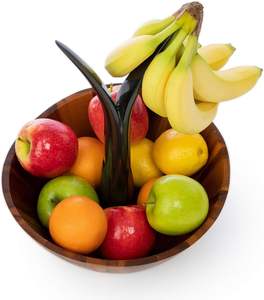 Frutero de Madera de Acacia con Soporte para Plátanos, 15 Pulgadas de Ancho, Color Marrón, Frutero Decorativo con Pedestal, Ideal para Regalo - Product Image 5