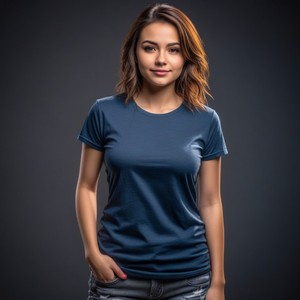 T-shirt col rond personnalisé pour femmes en polyester à manches courtes avec motif et décoration graphique disponible en noir - Product Image 1