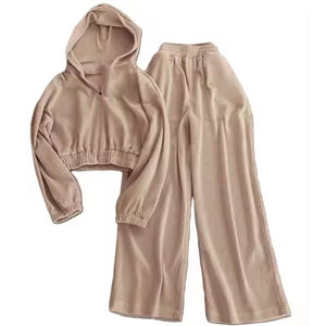 ชุดวอร์มผ้ากำมะหยี่มีฮู้ดสำหรับผู้หญิงชุดวอร์มผ้าคอตตอนผ้ากำมะหยี่100% ได้ด้วยพลอยเทียมสไตล์ออกแบบได้ตามต้องการ - Product Image 6