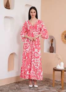 Robe maxi rose chic et élégante avec manches, col en V, ample, à fleurs, robe bleue flatteuse, disponible en grande taille, vente en gros - Product Image 3