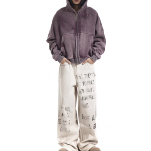 Sweat à capuche unisexe en molleton bouclette 500 g/m² délavé à l'acide, respirant, brodé, coupe oversize, hiver 2026, haute qualité - Product Image 6