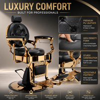 Fauteuil de Barbier Hydraulique de Luxe Professionnel, Chaise de Coiffure Inclinable pour Salon, Chaise de Coupe de Cheveux Robuste, Équipement de Barbier Doré