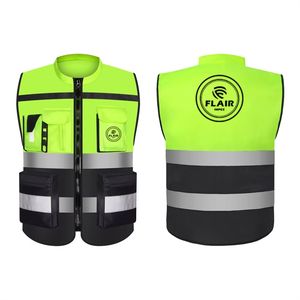 Chalecos reflectantes de seguridad resistentes con 7 bolsillos y cremallera frontal - Product Image 3
