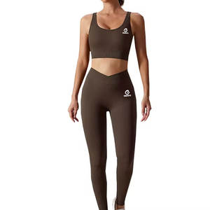 Mid Waist Quick Dry Plus Size Solid Yoga <b>Shorts</b> Sets Spandex/Polyester Light Weight <b>Women</b> Cross <b>Legging</b> Bra - Product Image 1