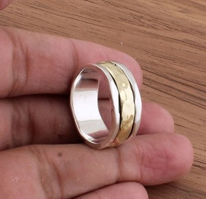 925 Sterling Silver Spinner <b>Ring</b> with Hammered Finish Mixed Metal Copper & Brass <b>Fidget</b> Meditation <b>Ring</b> for Women and <b>Men</b> - Product Image 6