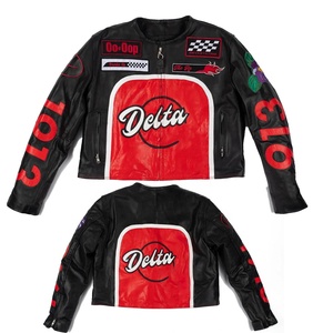 Blouson de moto en cuir Delta Motorsport édition limitée de haute qualité pour sororité, avec col montant en toile, séchage rapide et respirant - Product Image 1