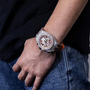 Montre personnalisée Bling Iced Out VVS de haute qualité, montres serties de diamants cultivés Leb, 41 mm, bracelet en silicone Hip Hop - Product Image 5