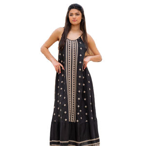 Haute couture brodé Maxi été bohème sans manches col rond étage longueur concepteur D = femmes robe - Product Image 1