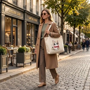 Bolsa de Mano de Lona de Algodón Bordada con Diseño de Gatito, Priglob Exim, Estilo Elegante, Abertura Superior, Bolsa de Compras para Todas las Temporadas - Product Image 1