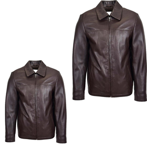 Chaqueta de cuero genuino para hombre con logotipo personalizado con estilo hecho en fábrica con cuello levantado, chaqueta informal de manga larga para hombre - Product Image 3