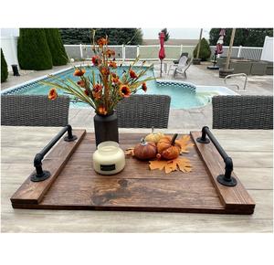 Plateau de service polyvalent en bois rectangulaire de grande capacité en laiton AK avec poignée de couleur blanche pour décor de table/décor de cuisine - Product Image 4