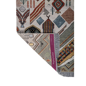 Alfombra Manchaha Azul de Lana y Seda de Bambú Anudada a Mano, 10 mm de Grosor, Patrón Geométrico Abstracto para el Hogar, Pasillo, Modelo Rectangular-Les-2842 - Product Image 5