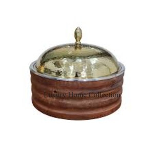 Casserole décorative de table en métal et en bois couleur argent forme ronde en acier inoxydable approvisionnement départ usine à bas prix - Product Image 1