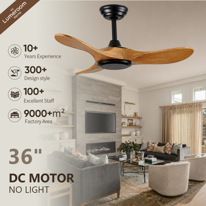 36 Inch Solid Wood <b>Ceiling</b> Fan No <b>Light</b> Quiet DC Motor <b>Remote</b> <b>Control</b> Modern Indoor <b>Ceiling</b> Fan for Bedroom Living Room - Product Image 1