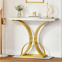 Table console réglable dorée, table de canapé moderne pour salon, hôtel, appartement, entrée étroite, plateau en marbre